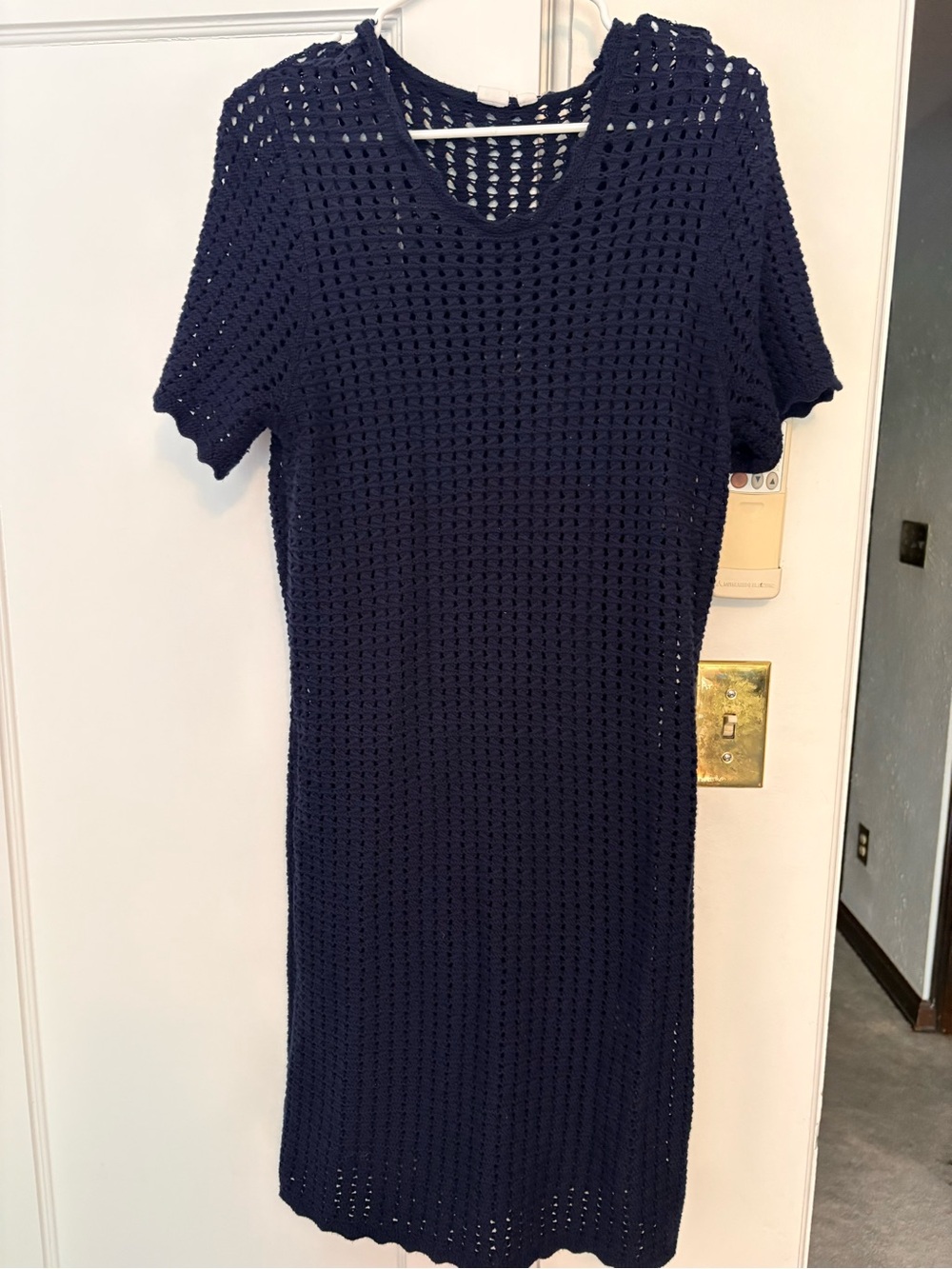 GAP Navy Open-Knit Short Sleeve Midi Dress